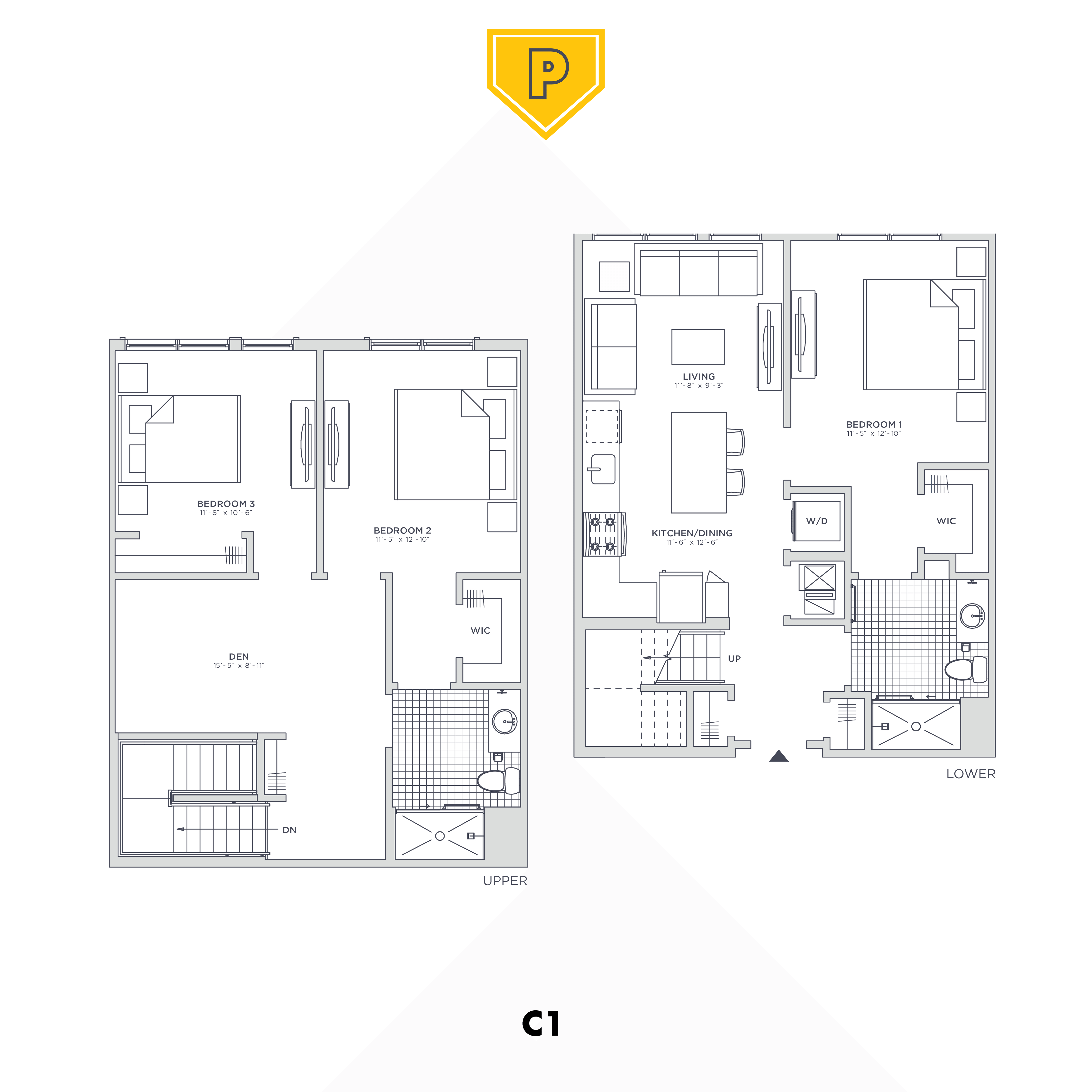 Floor plan for 3 beds, 2 baths, 1379 sqft